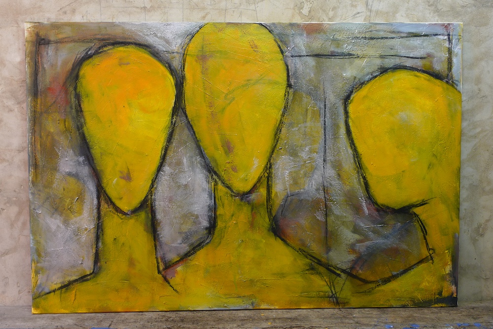 Gemälde in gelb mit Titel: Die Gelbe Gefahr